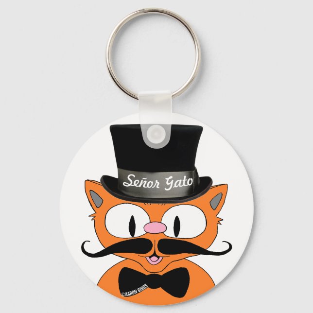 Llavero Personalizado Mustache Cat Senor Gato Keychain (Anverso)