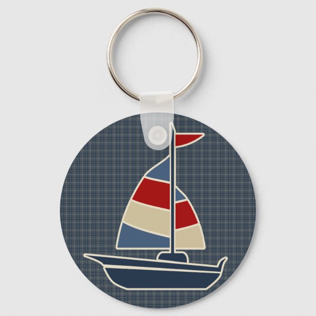 Llavero Personalizado Nautical Blue, Red, Cream Sailboat (Anverso)