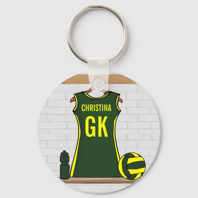 Llavero Personalizado Netball Uniforme Verde con Amarillo (Anverso)