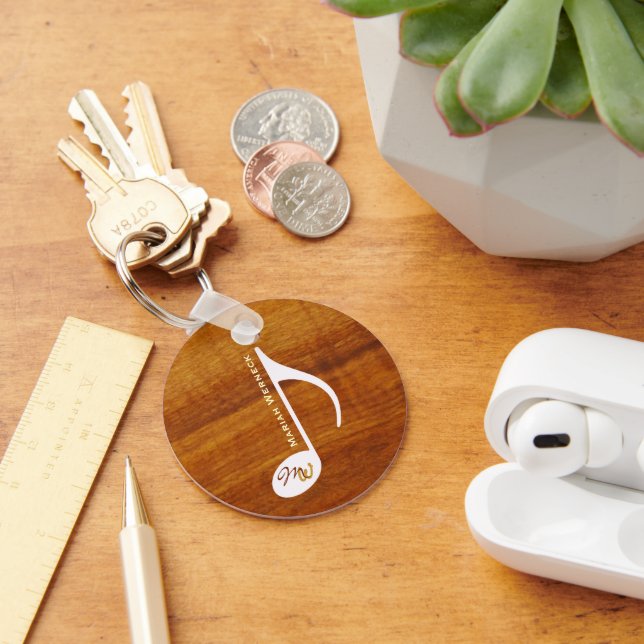 Llavero Personalizado Nota musical sobre la madera (Escritorio )