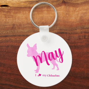 Llavero Personalizado Pastel Pink Chihuahua Silhouette Key