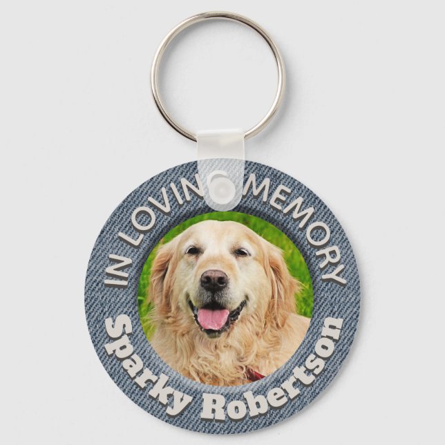 Llavero Personalizado Perro Memorial Azul Jean Fondo (Anverso)