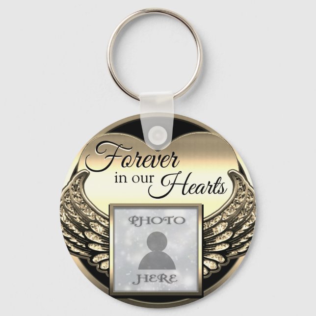 Llavero Personalizado Photo Gold Memorial Heart Keychain (Anverso)