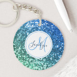 Llavero Personalizado Purpurina azul Sirena Monogramo Nomb<br><div class="desc">Personalice fácilmente esta hermosa cadena de teclas purpurinas de color azul brillante con su monograma y nombre personalizado.</div>