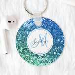 Llavero Personalizado Purpurina azul Sirena Monogramo Nomb<br><div class="desc">Personalice fácilmente esta hermosa cadena de teclas purpurinas de color azul brillante con su monograma y nombre personalizado.</div>