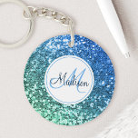 Llavero Personalizado Purpurina azul Sirena Monogramo Nomb<br><div class="desc">Personalice fácilmente esta hermosa cadena de teclas purpurinas de color azul brillante con su monograma y nombre personalizado.</div>