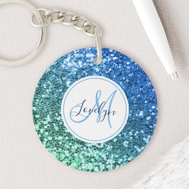 Llavero Personalizado Purpurina azul Sirena Monogramo Nomb