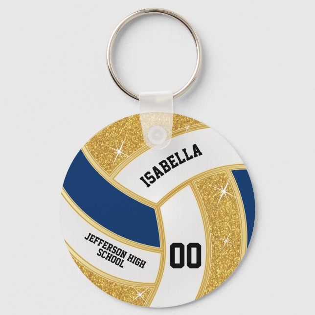 Llavero Personalizado Purpurina Faux Gold, voleibol blanco (Anverso)