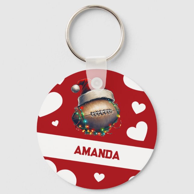 Llavero Personalizado Red Merry American Football Name (Anverso)