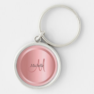 Llavero Personalizado Rosa Monograma Dorado Plantilla Eleg
