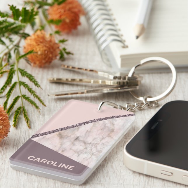 Llavero Personalizado Rubor Modelo de bandas de Purpurina  (Frente Derecha)