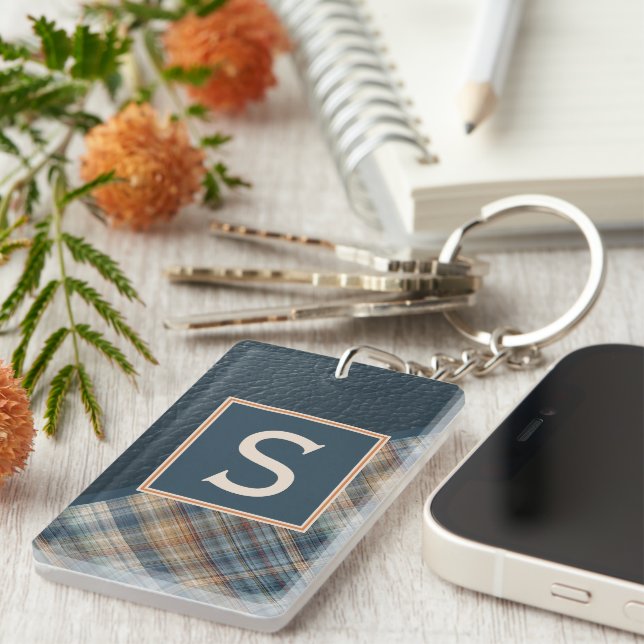 Llavero Personalizado Rústico Oscuro Verde azulado Patrón  (Frente Derecha)