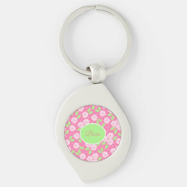 Llavero Personalizado Shabby Chic Rosa Floral (Anverso)