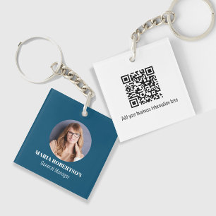 Llavero Personalizado simple de foto de negocios azul