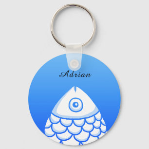 Llavero Personalizado Simple Koi Carp Fish Blue White Resu