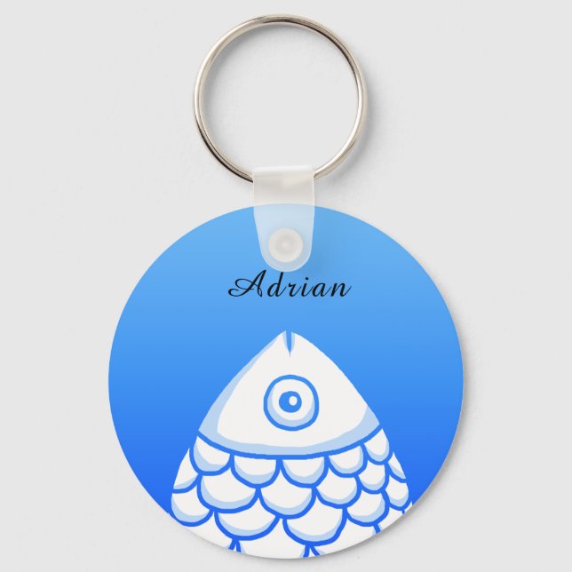 Llavero Personalizado Simple Koi Carp Fish Blue White Resu (Anverso)