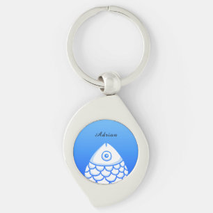 Llavero Personalizado Simple Koi Carp Fish Blue White Resu