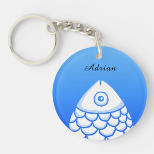 Llavero Personalizado Simple Koi Carp Fish Blue White Resu