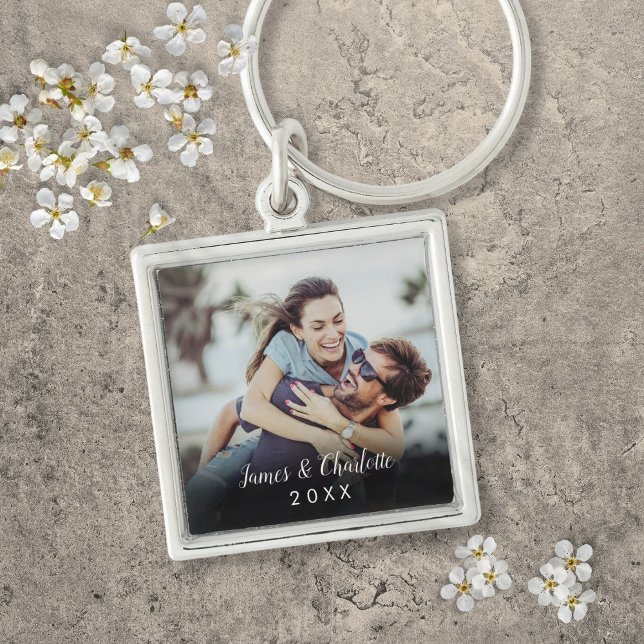 Llavero Personalizado Simple Moderno Elegante Script Foto (Personalized Simple Modern Elegant Script Photo Keychain)