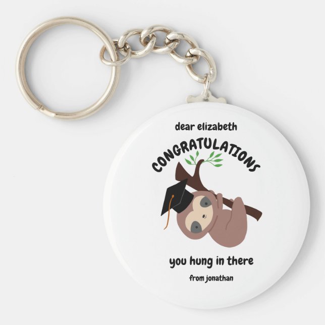Llavero Personalizado Sloth Graduación que colgó ahí (Frente)
