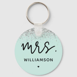 Llavero Personalizado Sra.   Elegante Purpurina de bodas C