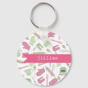 Llavero personalizado temático de cocinar rosado