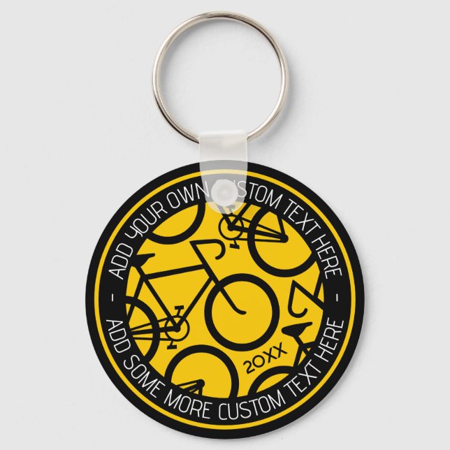 Llavero Personalizado Texto Bicicleta Amarillo y Negro (Anverso)