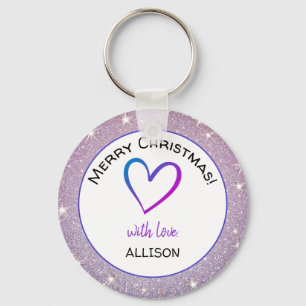 Llavero Personalizado Texto Corazón claro Purpurina púrpur