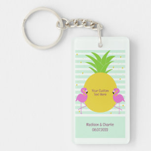 Llavero Personalizado Texto Flamencos tropicales