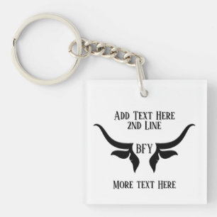 Llavero Personalizado Texto y Bulls Monogramas Cuerno