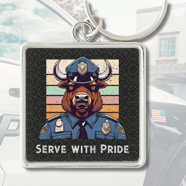 Llavero Personalizado Textos Bison Regalo para los oficial (Custom Text Bison Gift for Police Officers Dad Him)