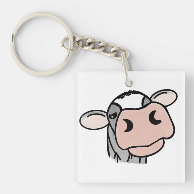 Llavero personalizado vaca lechera blanco negro rosa besar (Frente)