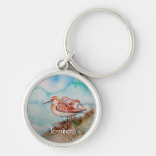 Llavero Personalizado Watercolor Sandpiper Shore Beach Bir