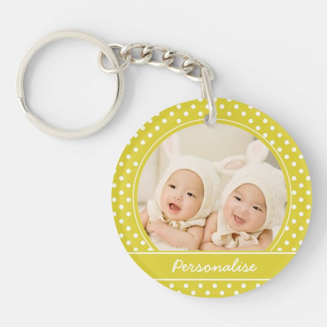 Llavero Personalizado Yellow Polka Dot Photo Personalizado (Frente)