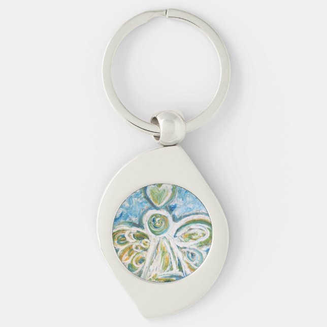 Llavero Personalizados del Angel Guardian Azul de Oro (Anverso)