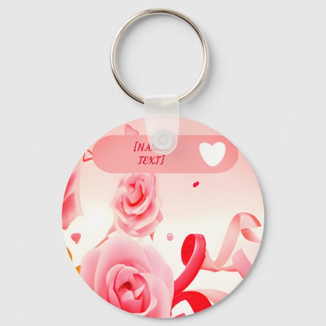 Llavero Personalizados rosas de coqueta, corazón y cintas  (Anverso)