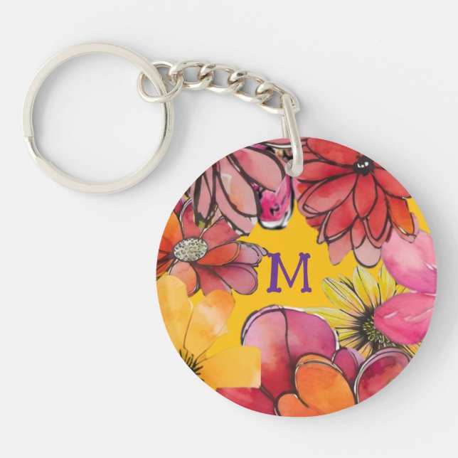 Llavero Personalizar. Alegre poder de flores de los años 7 (Frente)