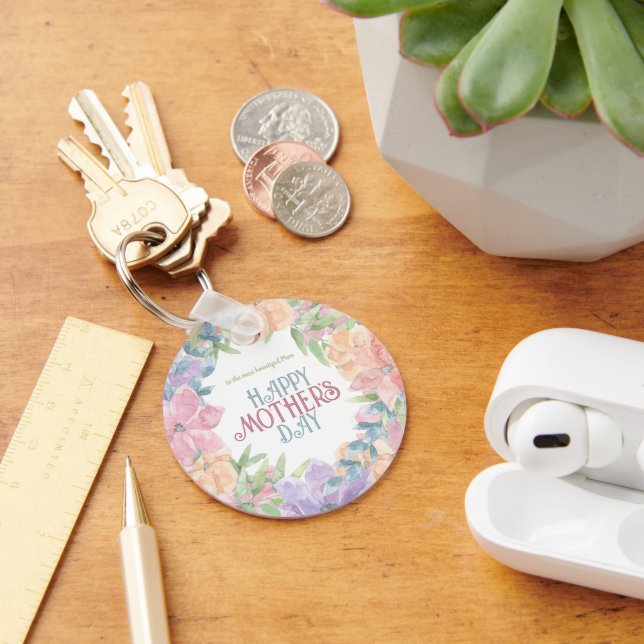 Llavero Personalizar cuatro flores acuarela Día de la Madr (Escritorio )