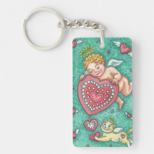 LLAVERO PERSONALIZAR DE CUPID'S HEART Y KITTEN ANGEL KEYCH