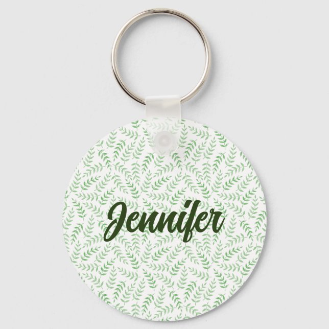 Llavero PERSONALIZAR | Hermoso patrón de hojas verdes simp (Anverso)