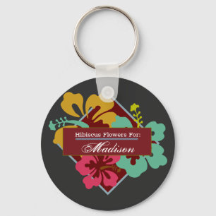 Llavero Personalizar Hibiscus Flowers Blue Pink Naranja