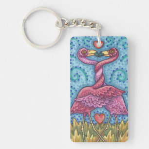 Llavero Personalizar KISSING PINK FLAMINGOS KEYCHAIN