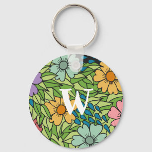 Llavero Personalizar las flores retro Gran escala multicol
