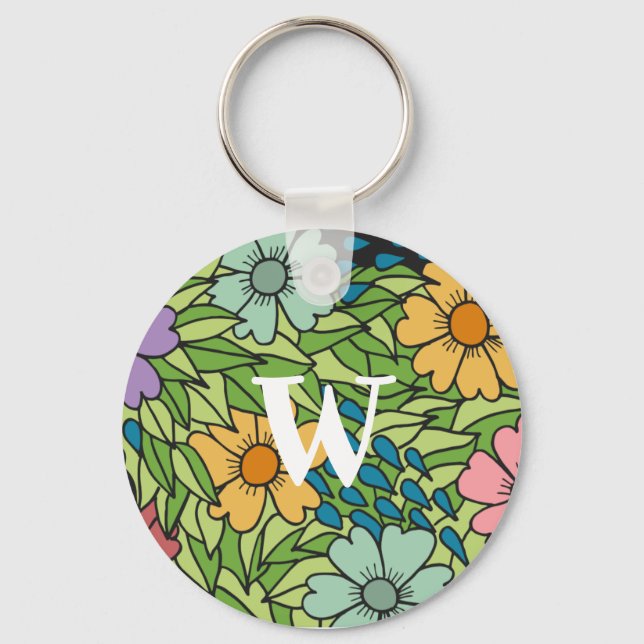 Llavero Personalizar las flores retro Gran escala multicol (Anverso)