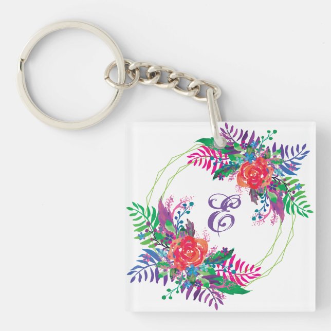 Llavero personalizar los paquetes florales de acuarela (Frente)