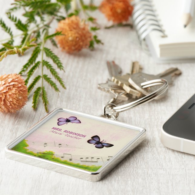 Llavero Personalizar, mariposas musicales gracias profesor (Lado)