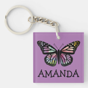 Llavero PERSONALIZAR PÚRPURA de la mariposa de monarca de