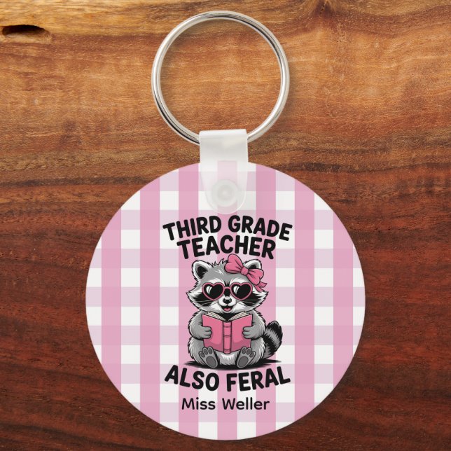 Llavero Personalized 3rd Grade Teacher Cute Feral Raccoon  (Reverso )