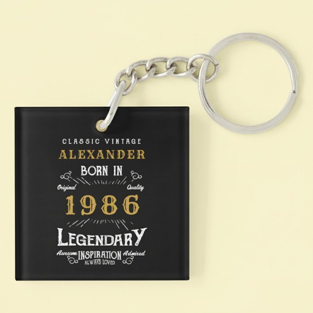 Llavero Personalized 40th Birthday Legend 1986 Vintage (Born 1986 birthday keychain. Pastel background.)