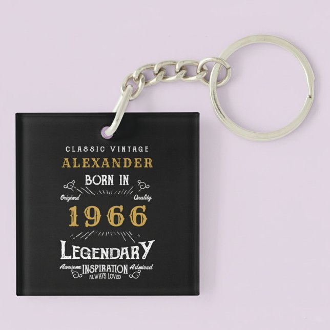 Llavero Personalized 60th Birthday Legend 1966 Vintage (Born 1966 birthday keychain. Pastel background.)